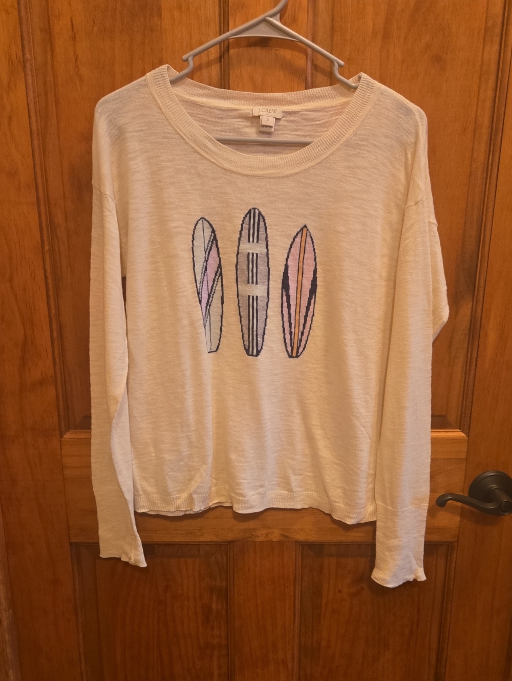 Women’s Cream Long-Sleeve Surf Graphic Knit Top Size. S